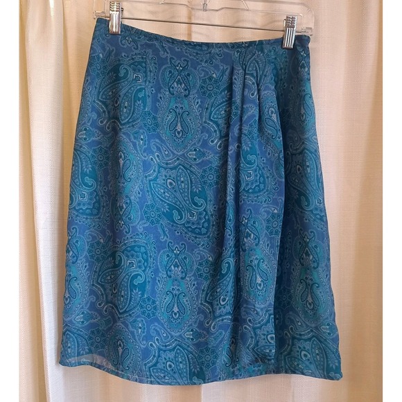 Worthington Petite‎ Women's Blue Paisley Faux Wrap Side Zip Size 10P - Picture 1 of 5